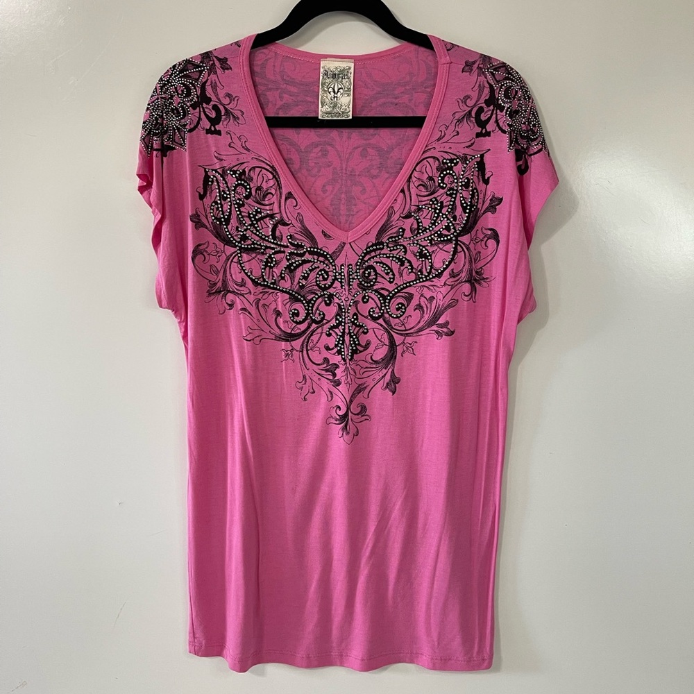 Vocal Pink Women’s top with Rhinestones Size Large